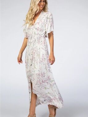 Pinkblush Lovestitch ivory floral button front floral maxi dress Size S NWT
